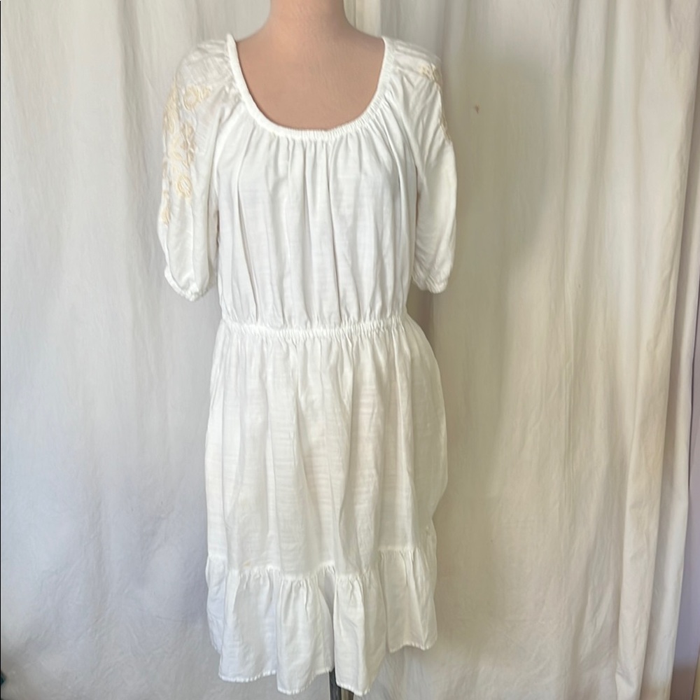 Knox Rose White Puff Sleeve Midi Dress cottagecore boho pockets embroidered